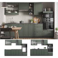 VICCO Mueble de cocina Fame-Line, Verde-Dorado Casa de campo/Antracita, 280 cm sin encimera