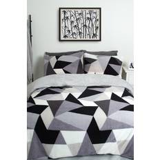 Dreamscene Shapes Teddy Fleece Duvet Cover White, Grey, Silver