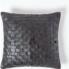 Leather Scatter Cushions Homescapes Real Leather Basketweave Check Feather Complete Decoration Pillows Black