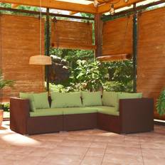 vidaXL Brown Garden Lounge Set 4 Piece Poly Rattan With Cushions Ensemble de Salon d'Extérieur