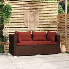 Rouge Canapés d'extérieur Zuo 2-Seater Sofa with Cushions Brown Poly Rattan 2 Places Canapé d'extérieur