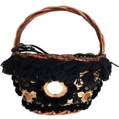 Dolce & Gabbana Väskor Dolce & Gabbana Beige Straw Snakeskin Pom Pom Crystal AGNESE Women's Bag