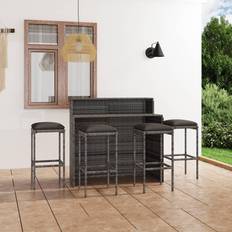 vidaXL Patio 5 Piece Bar Stool with Cushions Gray Set da Bar all'Aperto, 1 Tavolo incluso 4 Sedie