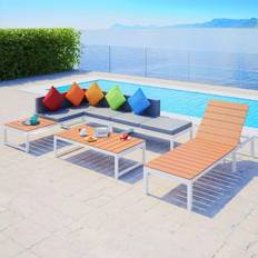 vidaXL Modern Weather-Resistant 7-Seater Rattan Corner With Adjustable Sun Lounger Outdoor Lounge Set