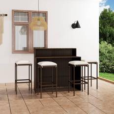 Conjuntos de Bar Exterior vidaXL Juego Muebles De Para Jardín 5 Piezas Y Cojines Marrón Conjunto de Bar Exterior