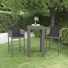 Conjuntos de Bar Exterior vidaXL Set Muebles Jardín 3 Piezas Y Cojines Ratán Sintético Gris Conjunto de Bar Exterior