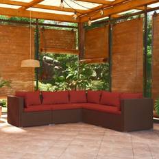 Rouge Ensembles de Salon d'Extérieur vidaXL Garden Lounge Set Brown 5 Piece With Cushions Poly Rattan Ensemble de Salon d'Extérieur