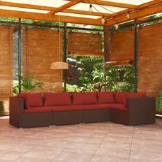 Rouge Ensembles de Salon d'Extérieur vidaXL Garden Lounge Set with Cushions 5 Piece Poly Rattan Brown Ensemble de Salon d'Extérieur