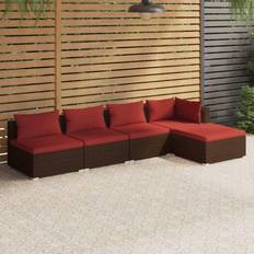 Rouge Ensembles de Salon d'Extérieur vidaXL 5 Piece Garden Lounge Set Poly Rattan Brown With Cushions Ensemble de Salon d'Extérieur