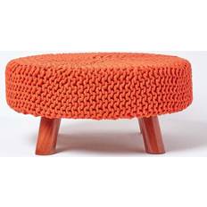 Homescapes Grand Pouf Tressé En Tricot Et Pieds En Bois Repose-pied