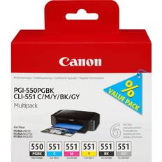 Canon Svart Bläckpatroner Canon PGI-550PGBK+CLI-551 C/M/Y/BK/G (Multipack)