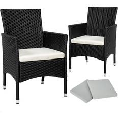 Acier Mobilier de Jardin et d'Extérieur tectake Lot de 2 Fauteuils de Jardin En Rotin Avec 2 Sets De Housses - Noir/Beige