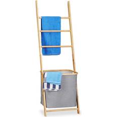 Relaxdays Toallero Escalera Bambú-Tela Beige-Gris 139 x 43.5 x 33 cm