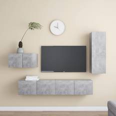 vidaXL Set di Mobili Porta TV 4 pz Grigio Cemento in Legno Multistrato Mobile a Parete