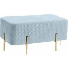 Azul Bancos Dkd Home Decor Banqueta Dorado Poliéster Azul Cielo Esponja 91 x 46.5 x 42 cm Banco