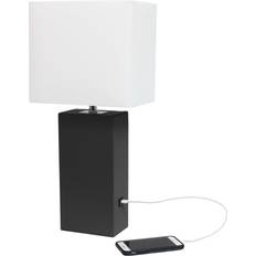 Lighting Lalia Home 21" Lexington Leather Base Bedside Table Lamp