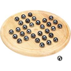 Philos Board Games Philos Wooden Solitaire Set with Black Marbles Light Wood