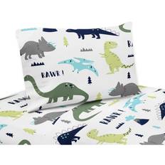 Sweet Jojo Designs 4 Piece Dinosaur Bed Sheet White, Green, Turquoise, Blue (259.08x228.6cm)
