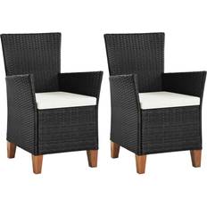 Rotin Synthétique Chaises de Jardin vidaXL Patio Chairs 2 Pcs Dining Single Chair with Cushions Poly Rattan Black