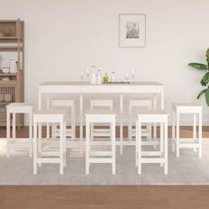 vidaXL Set 9 Piezas Madera Maciza De Pino Blanco Conjunto de Bar Exterior