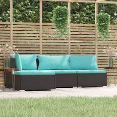 vidaXL Divani Giardino 4 pz Con Cuscini in Polyrattan Nero Set da Lounge da Esterno