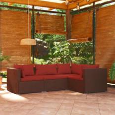 Rouge Ensembles de Salon d'Extérieur vidaXL Garden Lounge Set 4 Piece Poly Rattan With Cushions Ensemble de Salon d'Extérieur