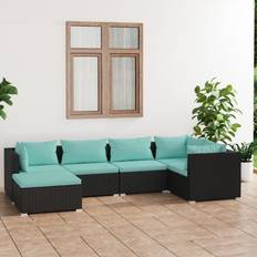 vidaXL Salotto Giardino 6 pz Con Cuscini in Polyrattan Nero Set da Lounge da Esterno