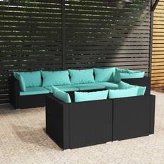 Bleu Ensembles de Salon d'Extérieur vidaXL Jardin 7 Pcs Sectional Sofa Set 7 Piece Black Poly Rattan Ensemble de Salon d'Extérieur