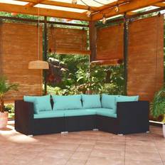 Blau Lounge-Sets vidaXL 4-tlg Garten-Lounge-Set mit Kissen Poly Rattan Schwarz Lounge-Set