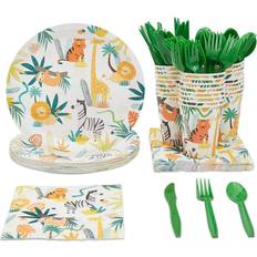 Birthdays Paper Napkins 144 Piece Jungle Safari Theme Birthday Party Decorations, Zoo Animal Dinnerware Plates, Napkins, Cups, and Cutlery Serves 24