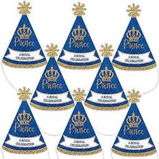 Blue Garlands & Confetti Big Dot of Happiness Royal Prince Charming Mini Cone Baby Shower or Birthday Party Hats Small Little Party Hats Set of 8