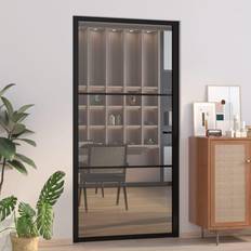 vidaXL Interior 102.5 201.5 cm Black Sliding Door Clear Glass (x194cm)