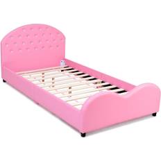 Non-Toxic Childbeds Costway Twin Size Upholstered Platform Toddler Bed with Wood Slat Support 41.5x80"