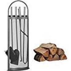 Caminetti Relaxdays Accessori Camino 5 Porta-Attrezzi Paletta Scopetta Pinza Attizzatoio Nero