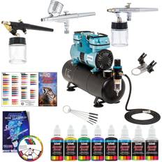 Acrylic Paints 3 Master Airbrush 1/4hp Twin-Piston Compressor Kit 6 Color Acrylic Paint Set