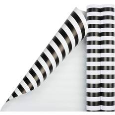 Jam Paper Striped Gift Wrapping 25 Sq Ft Black & White Stripes 2/Pack