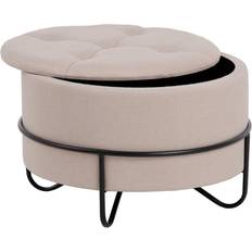 BigBuy Home Puff 63 x 63 x 41 cm Tejido Sintético Beige Metal Puf