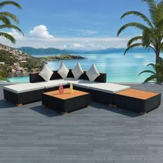 Rattan Sintetico Set da Lounge da Esterno vidaXL Divani Giardino 7 pz Con Cuscini in Polyrattan Nero Set da Lounge da Esterno