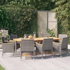 vidaXL Giardino 9 Pz Con Cuscini Grigio Set da pranzo per patio