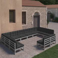 vidaXL Divani Giardino 12 pz Cuscini Grigio Massello di Pino Set da Lounge da Esterno