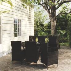 Noir Ensembles repas de patio vidaXL Salon d'Extérieur 7 pcs Coussins Salle À Manger de Jardin Mobilier À Díner de Terrasse Résine Tressée Noir Ensemble repas de patio