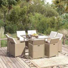 vidaXL Giardino 9 pz Con Cuscini in Polyrattan Beige Set da pranzo per patio