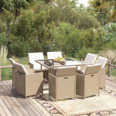 vidaXL Jardín 9 Pzas Con Cojines Ratán Sintético Beige Juego de comedor de patio