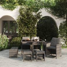 vidaXL Giardino 9 pz Cuscini in Polyrattan Grigio Set da pranzo per patio, 1 Tavolo incluso 8 Sedie