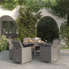 vidaXL Mobilier À Díner Jardin et Coussins 9 pcs Résine Tressée Gris Grey Ensemble repas de patio