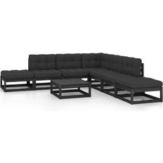 vidaXL Divani Giardino 8 pz Con Cuscini Legno Massello di Pino - Nero Set da Lounge da Esterno