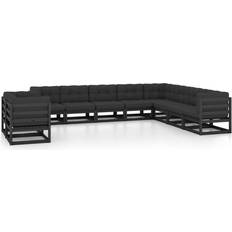 vidaXL Divani Giardino 10 pz Cuscini Massello di Pino Nero Set da Lounge da Esterno