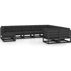 vidaXL Sofás Jardín Set 10 Piezas Con Cojines Madera Pino Negro Conjunto de Sala de Exterior