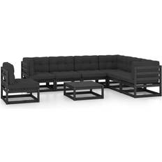 vidaXL Divani Giardino 8 pz Con Cuscini Massello di Pino Nero Set da Lounge da Esterno