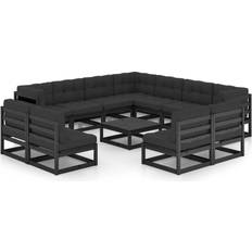 vidaXL 12 PCs Sofás Jardín Con Cojines Madera Pino Negro Conjunto de Sala de Exterior